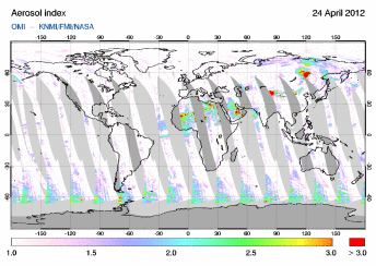 OMI -  Absorbing aerosol index of 24 April 2012