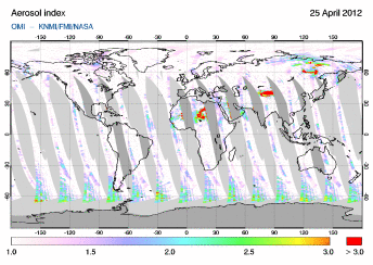 OMI -  Absorbing aerosol index of 25 April 2012