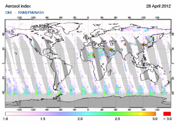 OMI -  Absorbing aerosol index of 28 April 2012