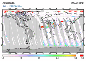 OMI -  Absorbing aerosol index of 29 April 2012