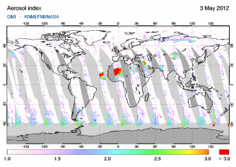 OMI -  Absorbing aerosol index of 03 May 2012