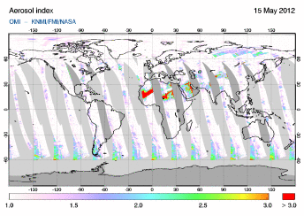 OMI -  Absorbing aerosol index of 15 May 2012