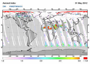OMI -  Absorbing aerosol index of 31 May 2012