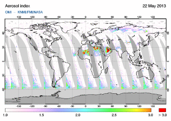 OMI -  Absorbing aerosol index of 22 May 2013