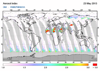 OMI -  Absorbing aerosol index of 23 May 2013