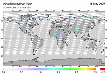 SCIAMACHY -  Absorbing aerosol index of 16 May 2009