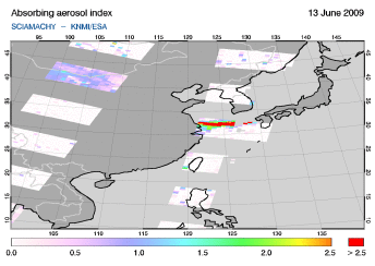 SCIAMACHY - Absorbing aerosol index of 13 June 2009