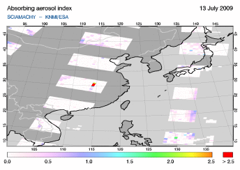 SCIAMACHY - Absorbing aerosol index of 13 July 2009