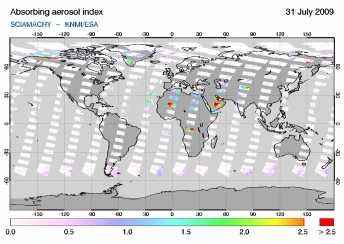 SCIAMACHY - Absorbing aerosol index of 31 July 2009