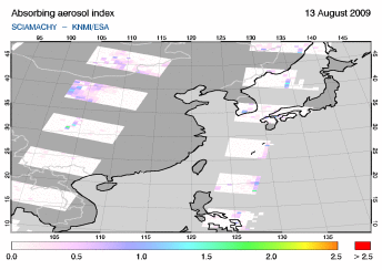 SCIAMACHY - Absorbing aerosol index of 13 August 2009