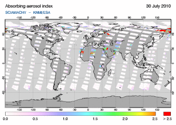 SCIAMACHY - Absorbing aerosol index of 30 July 2010