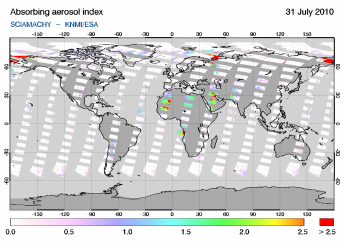 SCIAMACHY - Absorbing aerosol index of 31 July 2010