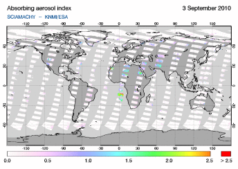 SCIAMACHY - Absorbing aerosol index of 03 September 2010