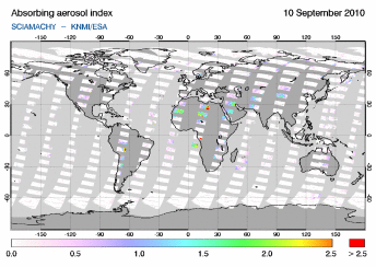 SCIAMACHY - Absorbing aerosol index of 10 September 2010