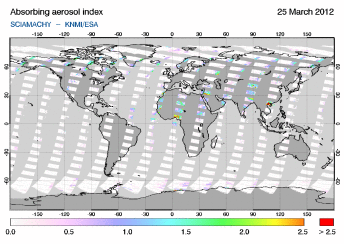 SCIAMACHY -  Absorbing aerosol index of 25 March 2012