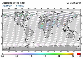 SCIAMACHY -  Absorbing aerosol index of 27 March 2012