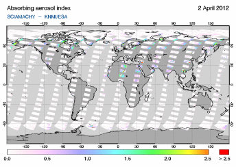SCIAMACHY -  Absorbing aerosol index of 02 April 2012