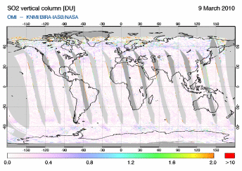 OMI - SO2 vertical column of 09 March 2010