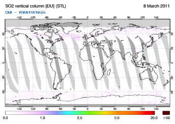 OMI - SO2 vertical column of 08 March 2011