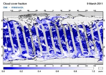 OMI -  Cloud cover fraction of 09 March 2011