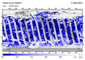 OMI -  Cloud cover fraction of 02 April 2012