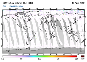 OMI - SO2 vertical column of 16 April 2012