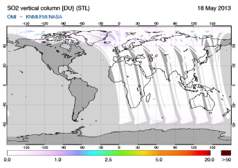 OMI - SO2 vertical column of 18 May 2013