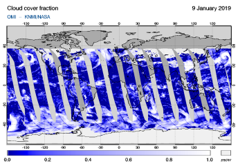 OMI - Cloud cover fraction of 09 January 2019