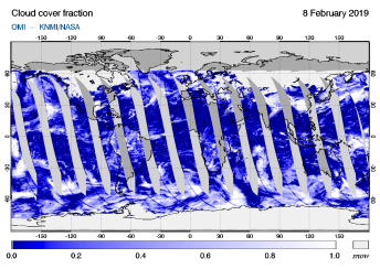 OMI - Cloud cover fraction of 08 February 2019