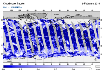 OMI - Cloud cover fraction of 09 February 2019