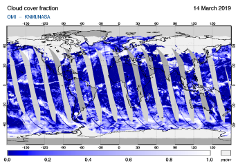 OMI - Cloud cover fraction of 14 March 2019