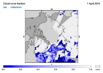 OMI - Cloud cover fraction of 01 April 2019
