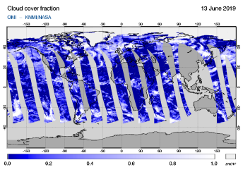 OMI - Cloud cover fraction of 13 June 2019
