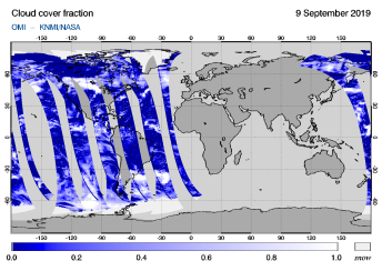 OMI - Cloud cover fraction of 09 September 2019
