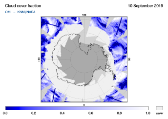 OMI - Cloud cover fraction of 10 September 2019