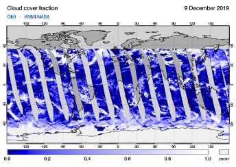OMI - Cloud cover fraction of 09 December 2019