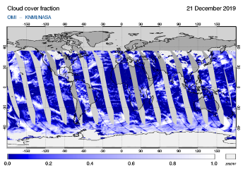 OMI - Cloud cover fraction of 21 December 2019