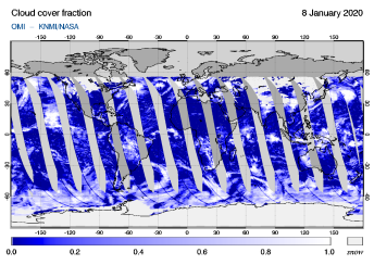OMI - Cloud cover fraction of 08 January 2020