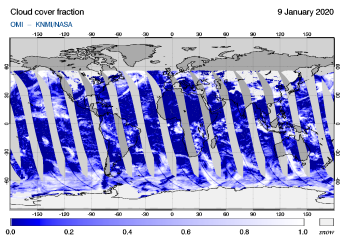 OMI - Cloud cover fraction of 09 January 2020