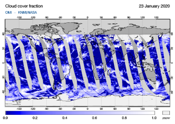 OMI - Cloud cover fraction of 23 January 2020