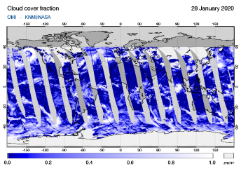 OMI - Cloud cover fraction of 28 January 2020