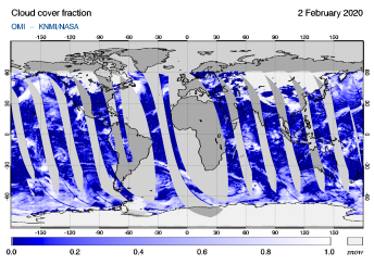 OMI - Cloud cover fraction of 02 February 2020