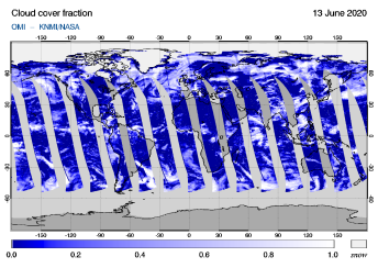 OMI - Cloud cover fraction of 13 June 2020