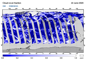 OMI - Cloud cover fraction of 22 June 2020
