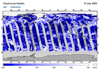 OMI - Cloud cover fraction of 13 July 2020