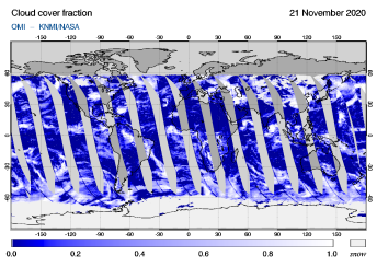 OMI - Cloud cover fraction of 21 November 2020