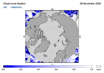 OMI - Cloud cover fraction of 28 November 2020