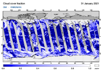 OMI - Cloud cover fraction of 31 January 2021