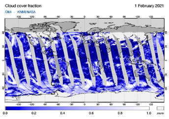 OMI - Cloud cover fraction of 01 February 2021