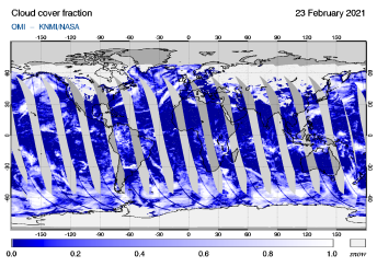 OMI - Cloud cover fraction of 23 February 2021